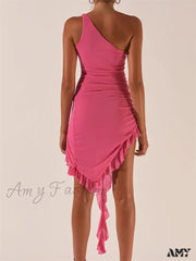 Amy Fashion - Sexy Off Shoulder Summer Clubwear Single Strap Mini Dress