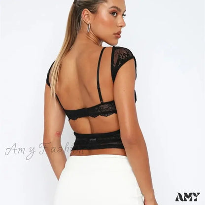 Amy Fashion - Sexy See Through Mesh Backless Bodycon Summer Party Crop Top