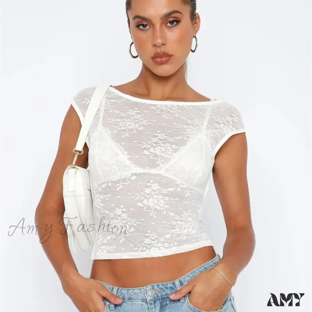 Amy Fashion - Sexy See Through Mesh Backless Bodycon Summer Party Crop Top