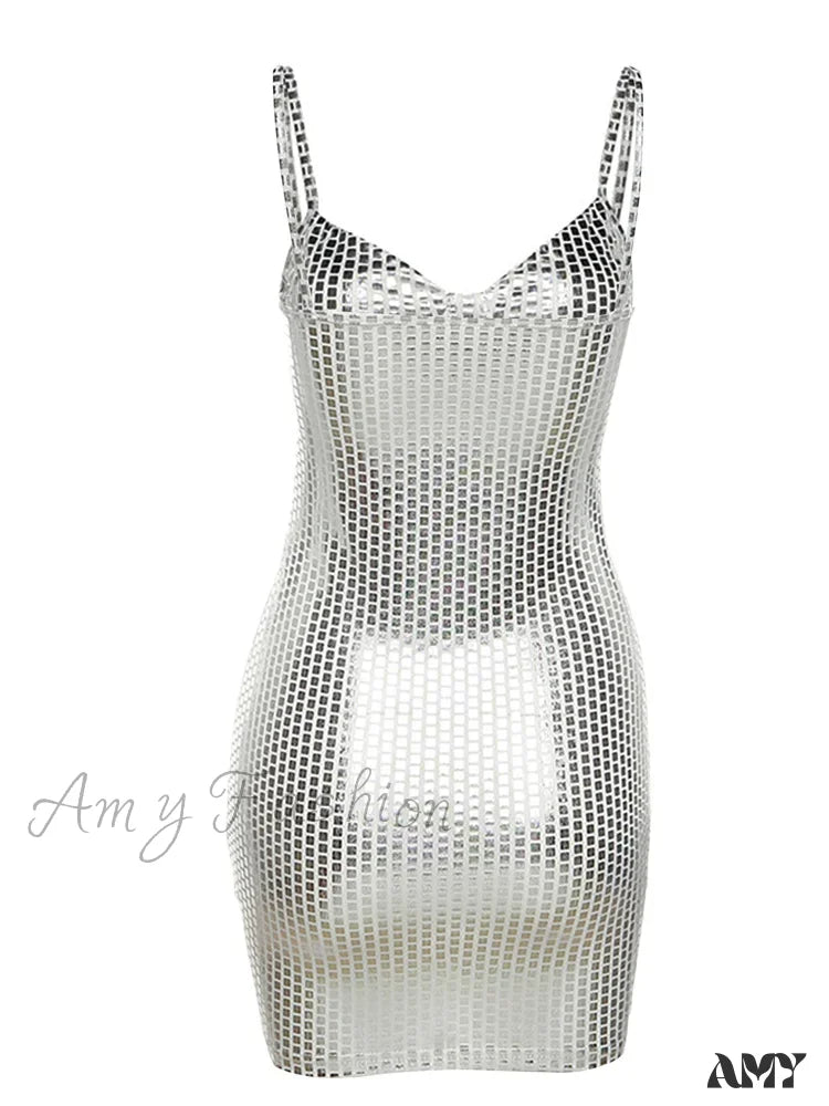 Amy Fashion - Sexy Shiny Summer Party Sleeveless Spaghetti Mini Dress