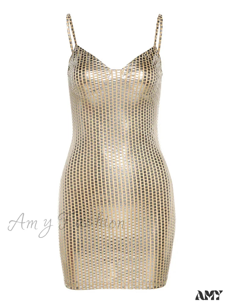 Amy Fashion - Sexy Shiny Summer Party Sleeveless Spaghetti Mini Dress