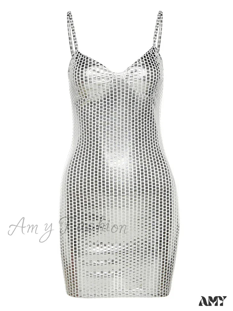 Amy Fashion - Sexy Shiny Summer Party Sleeveless Spaghetti Mini Dress