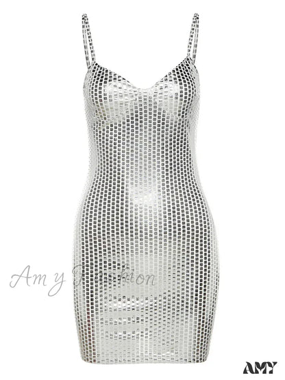 Amy Fashion - Sexy Shiny Summer Party Sleeveless Spaghetti Mini Dress