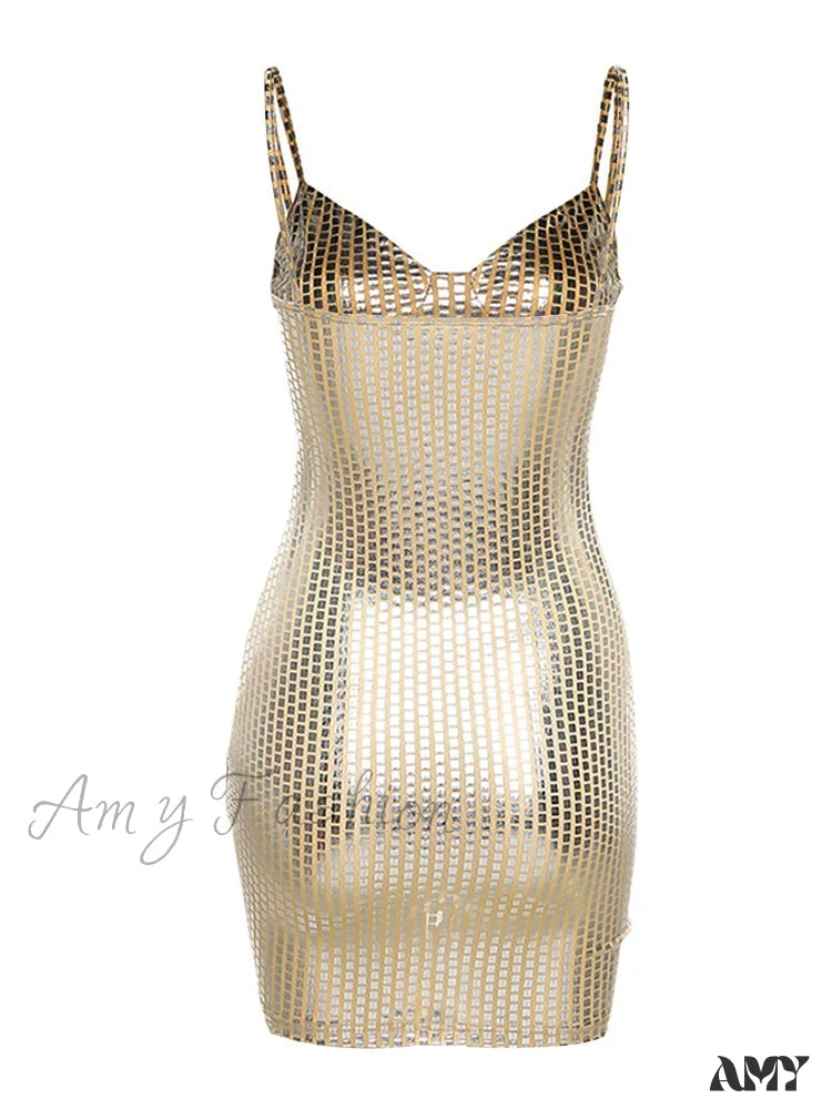 Amy Fashion - Sexy Shiny Summer Party Sleeveless Spaghetti Mini Dress