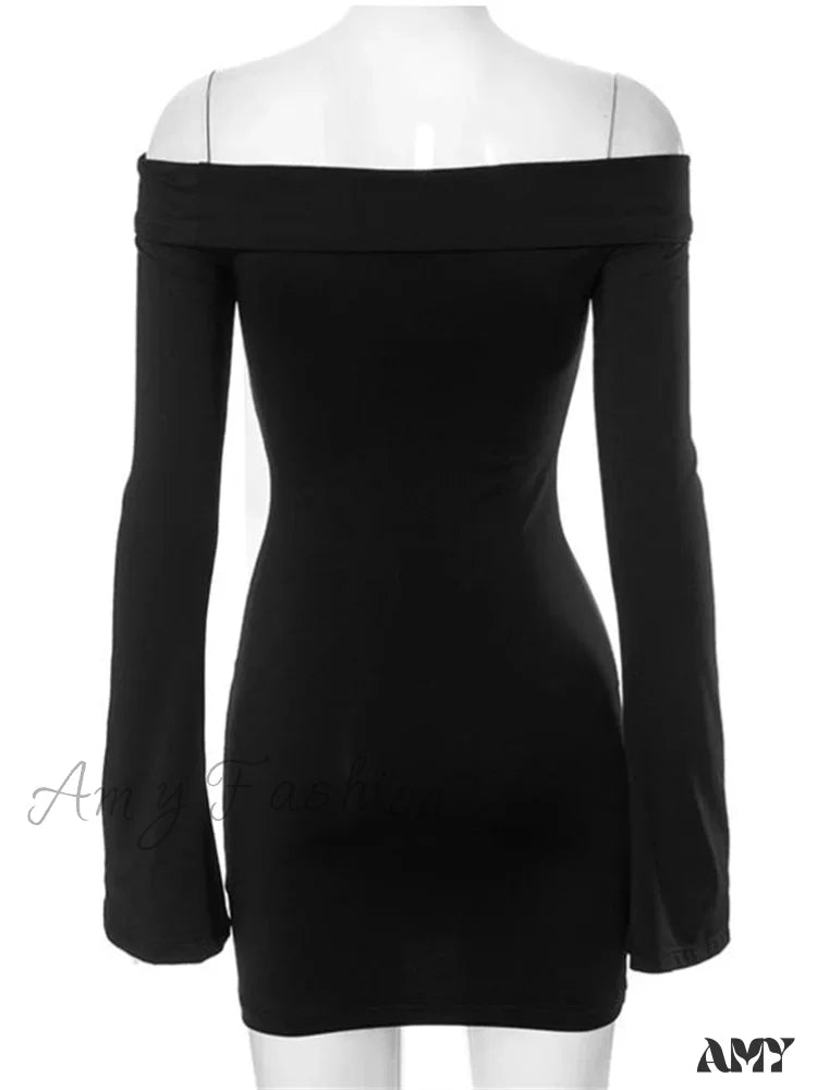 Amy Fashion - Sexy Slash Neck Off Shoulder Party Clubwear Mini Dress