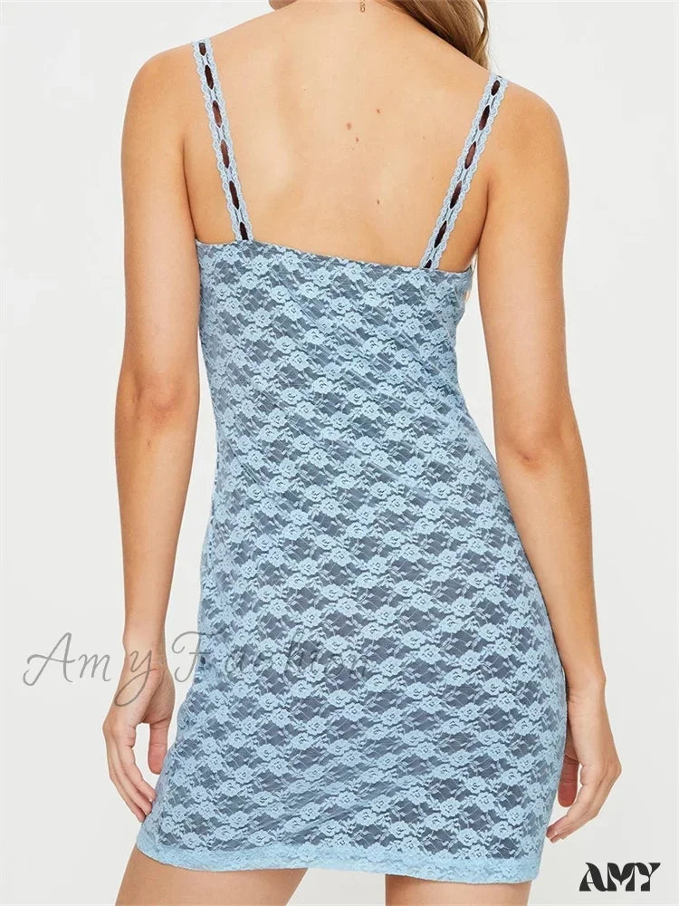 Amy Fashion - Sexy Sleeveless Strap Tie Up Lace Floral Mini Dress