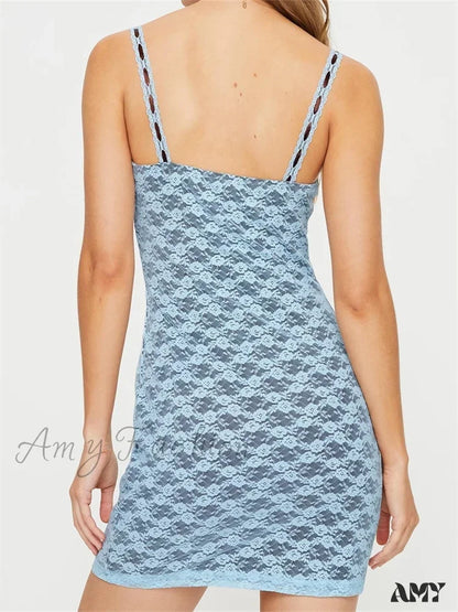 Amy Fashion - Sexy Sleeveless Strap Tie Up Lace Floral Mini Dress