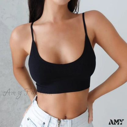 Amy Fashion - Sexy Solid Color Cami Tank Top Black / L