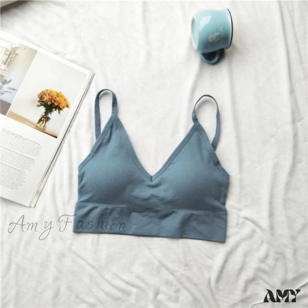 Amy Fashion - Sexy Solid Color Cami Tank Top Blue / L