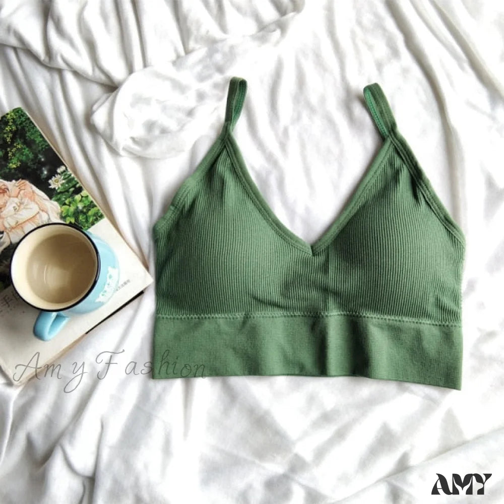 Amy Fashion - Sexy Solid Color Cami Tank Top Green / L