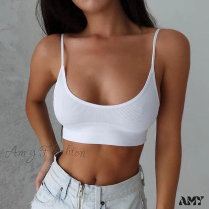 Amy Fashion - Sexy Solid Color Cami Tank Top White / L