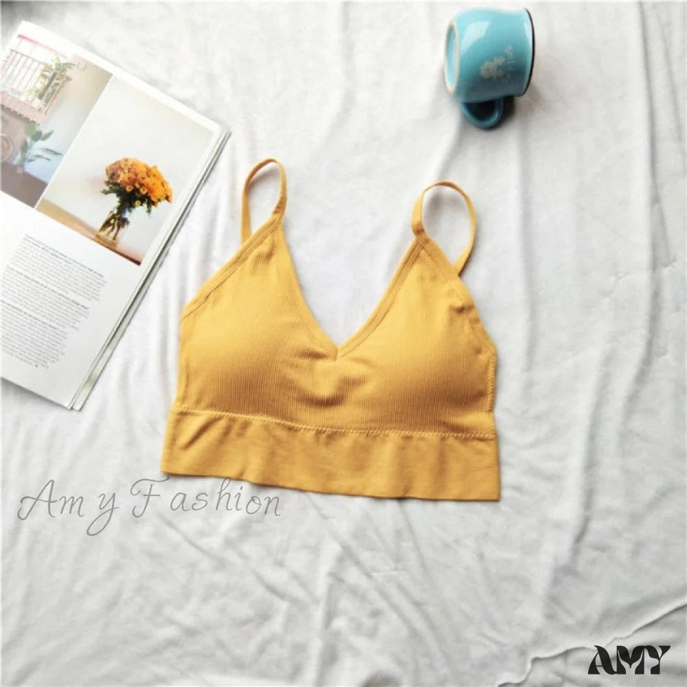 Amy Fashion - Sexy Solid Color Cami Tank Top Yellow / L