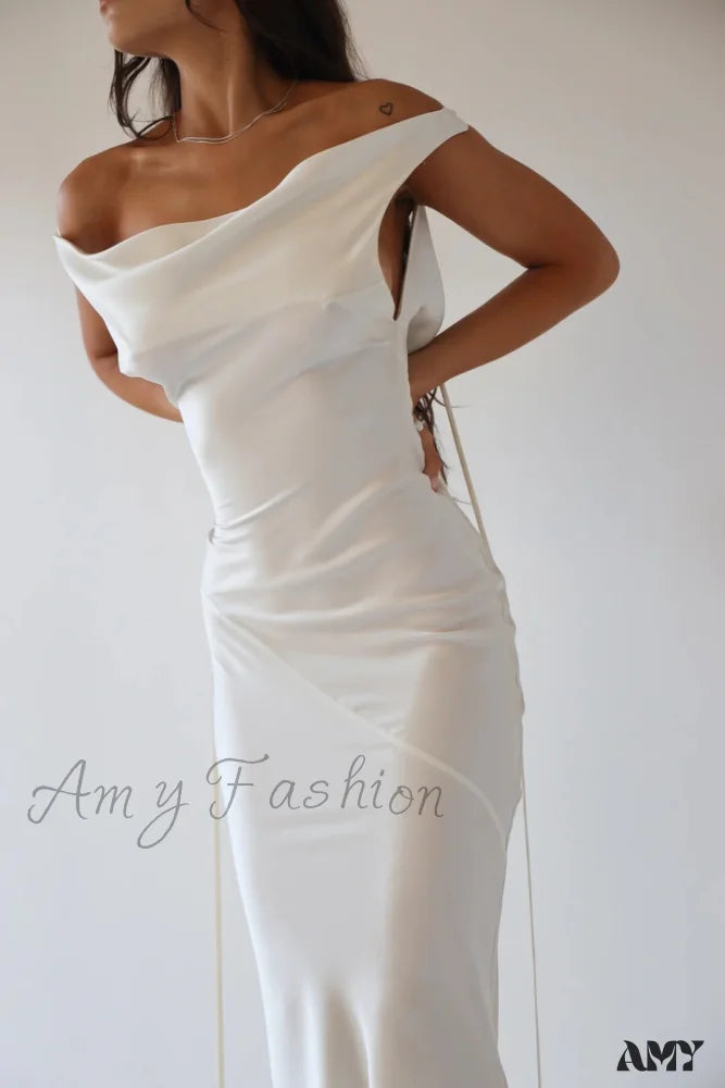 Amy Fashion - Sexy Spaghetti Strap Satin Lace Up Backless Long Dress Dresses