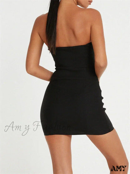 Amy Fashion - Sexy Strapless Off Shoulder Casual Bow Patchwork Cutout Mini Dress