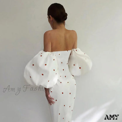 Amy Fashion - Sexy Strawberry Dot Off The Shoulder Bodycon Dress