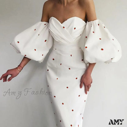 Amy Fashion - Sexy Strawberry Dot Off The Shoulder Bodycon Dress