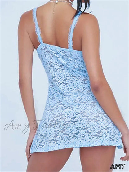 Amy Fashion - Sexy Summer Sling Sleeveless Strap Backless Lace Mini Dress