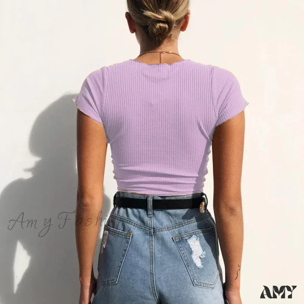 Amy Fashion - Sexy V Neck Drawstring Tie Up Front Camis Crop Top