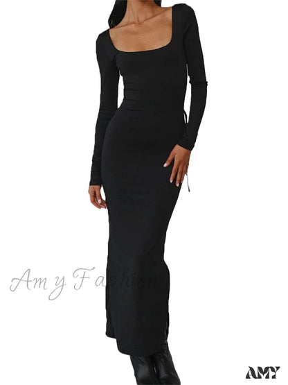 Amy Fashion - Sexy Women Backless Hollow Out Criss-Cross Tie-Up Sleeve Black Solid Slim Fit Party