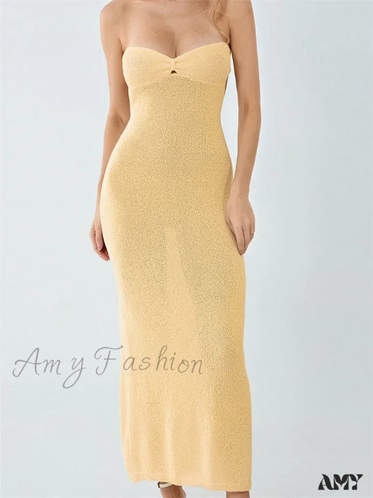 Amy Fashion - Sexy Women Knitted Tube Strapless Off Shoulder Solid Summer Tie-Up Backless Beach