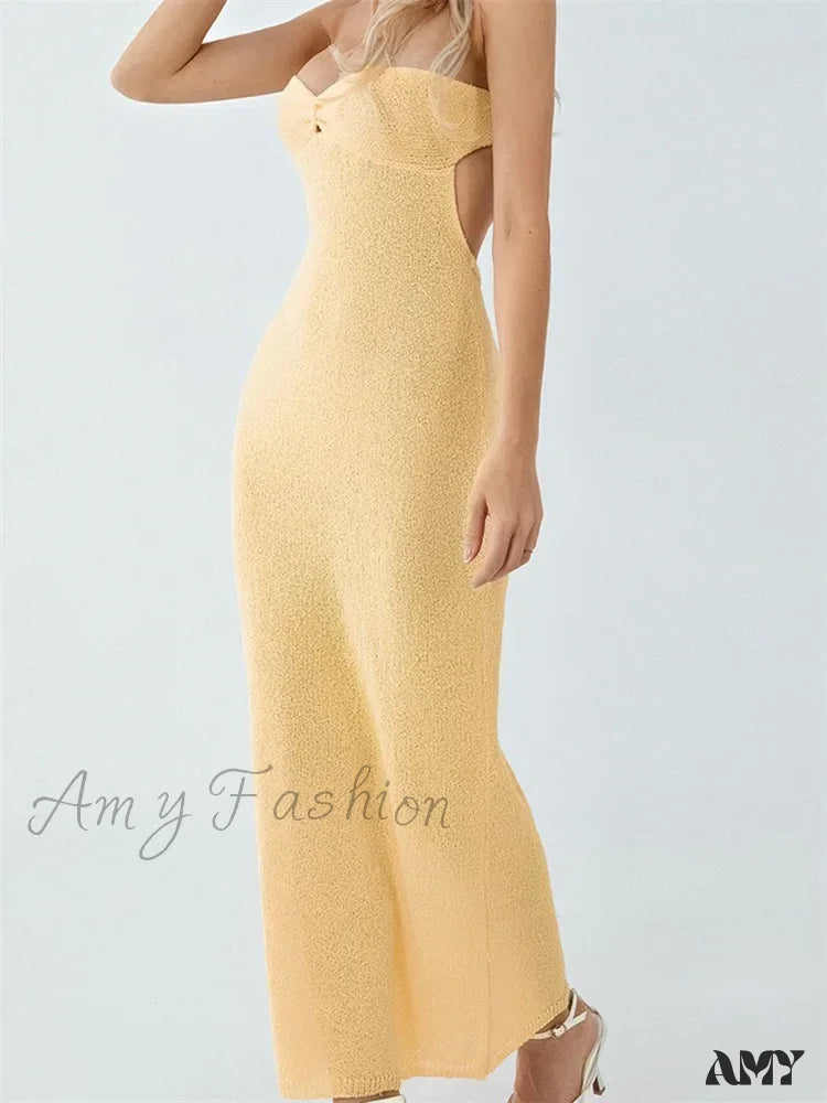 Amy Fashion - Sexy Women Knitted Tube Strapless Off Shoulder Solid Summer Tie-Up Backless Beach