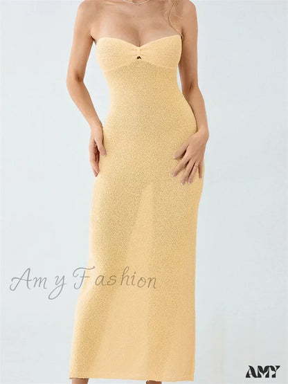 Amy Fashion - Sexy Women Knitted Tube Strapless Off Shoulder Solid Summer Tie-Up Backless Beach