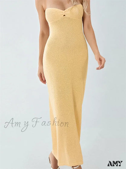 Amy Fashion - Sexy Women Knitted Tube Strapless Off Shoulder Solid Summer Tie-Up Backless Beach