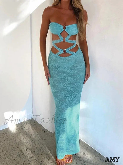 Amy Fashion - Sexy Women Lace Hollow-Out Strapless Off Shoulder Tube Summer Backless Party Female