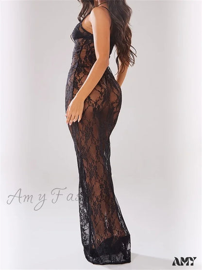 Amy Fashion - Sexy Women Mesh See-Through Lace Floral Sleeveless Strap Beach Party Summer Black