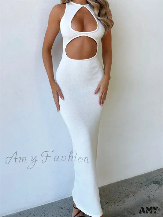 Amy Fashion - Sexy Women Sleeveless Evening White Backless Hollow Out Summer Party Club Female