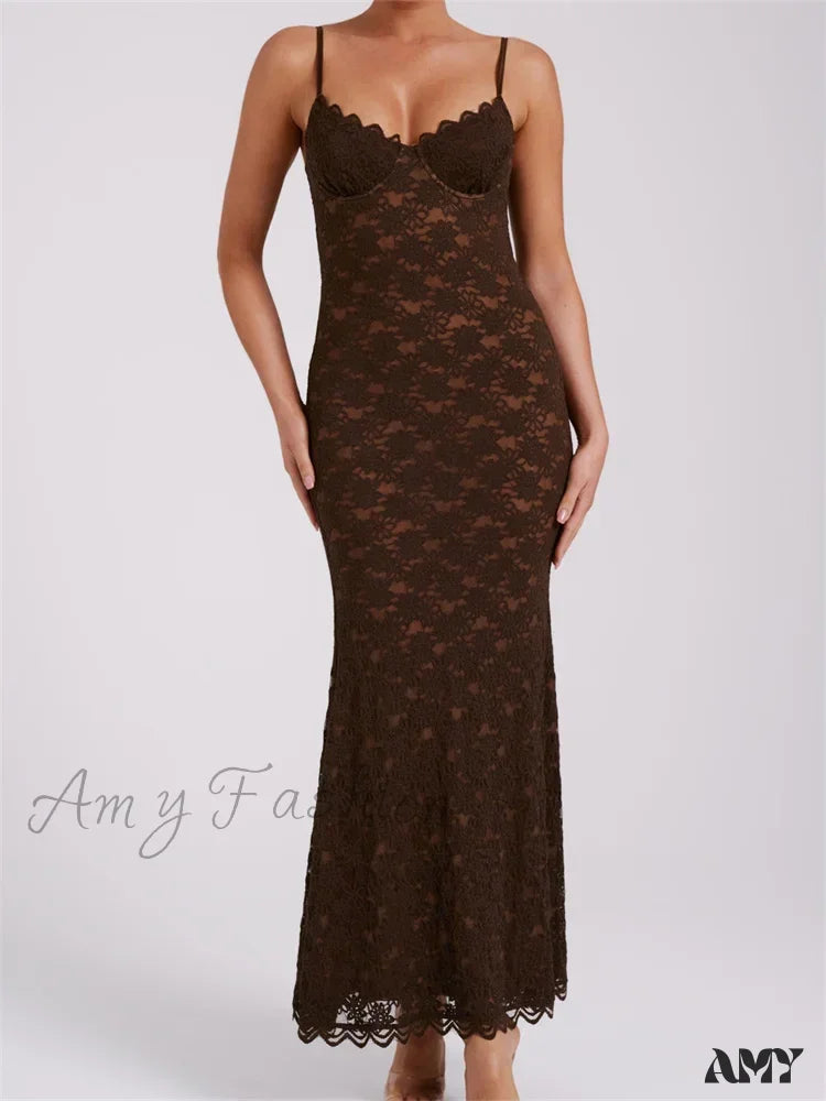 Amy Fashion - Sexy Women Summer Sleeveless Strap Backless V Neck Lace Floral Evening Party Female