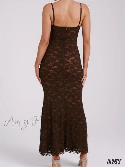 Amy Fashion - Sexy Women Summer Sleeveless Strap Backless V Neck Lace Floral Evening Party Female