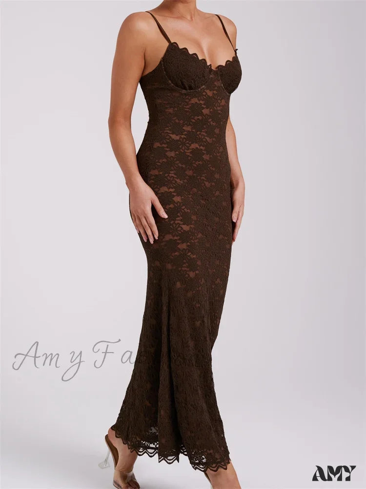 Amy Fashion - Sexy Women Summer Sleeveless Strap Backless V Neck Lace Floral Evening Party Female