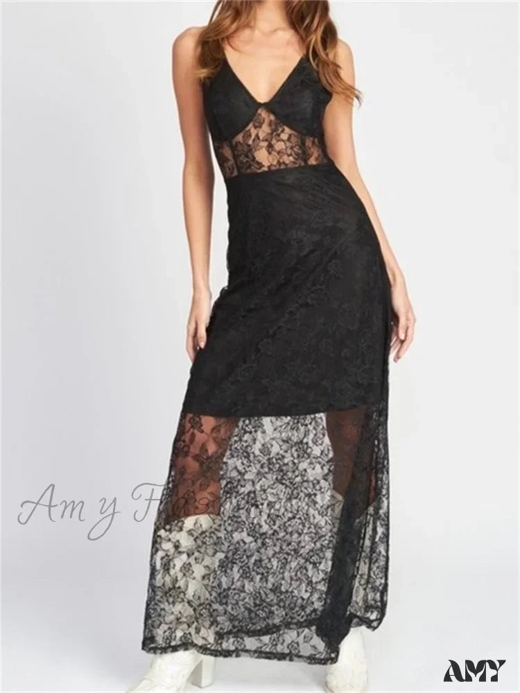 Amy Fashion - Sexy Women V Neck Sleeveless Lace Patchwork Flower Embroidery Slim Tank Summer Party