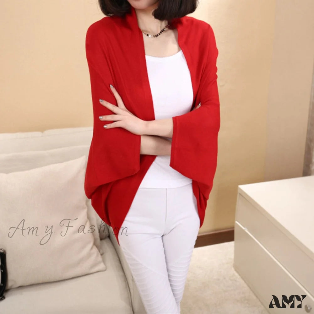 Amy Fashion - Shawl Bat Sleeve Loose Knitted Sweater Cardigans