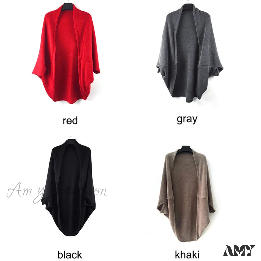 Amy Fashion - Shawl Bat Sleeve Loose Knitted Sweater Cardigans