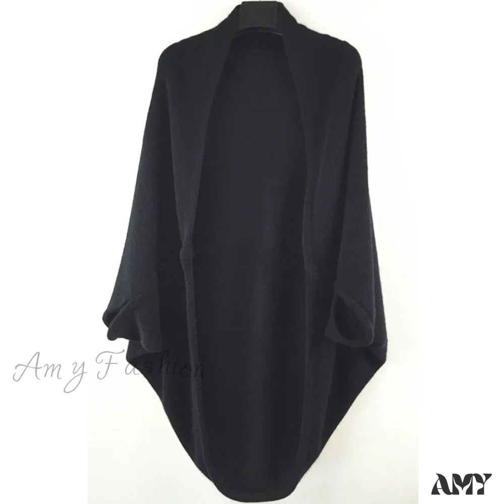 Amy Fashion - Shawl Bat Sleeve Loose Knitted Sweater Cardigans