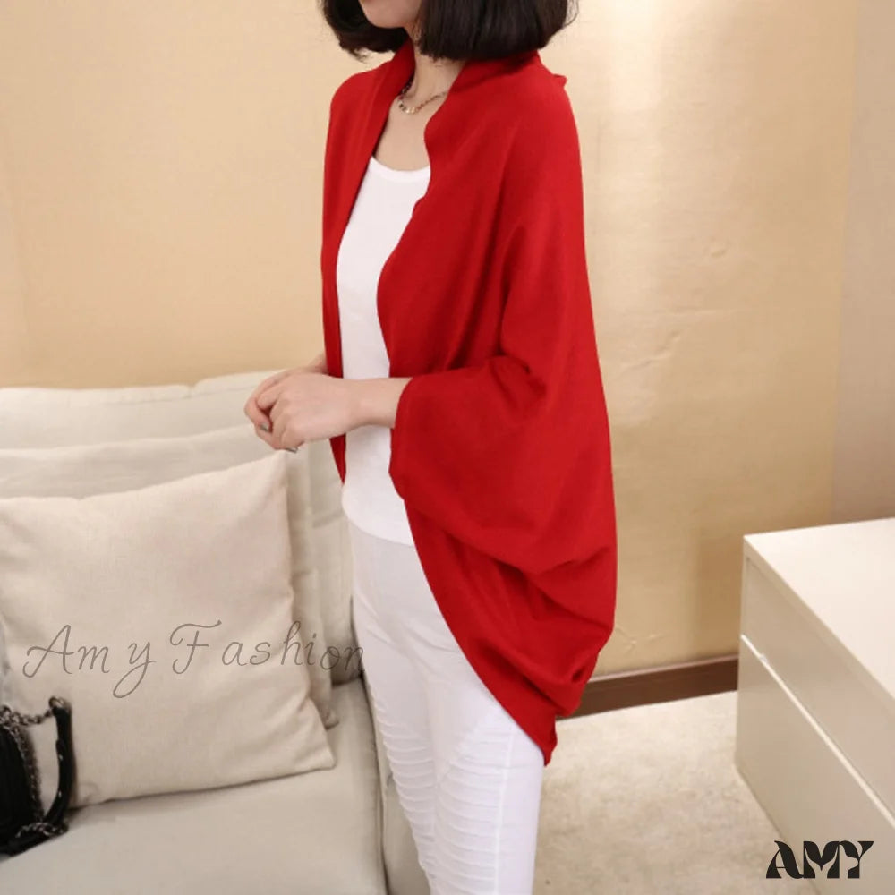 Amy Fashion - Shawl Bat Sleeve Loose Knitted Sweater Cardigans