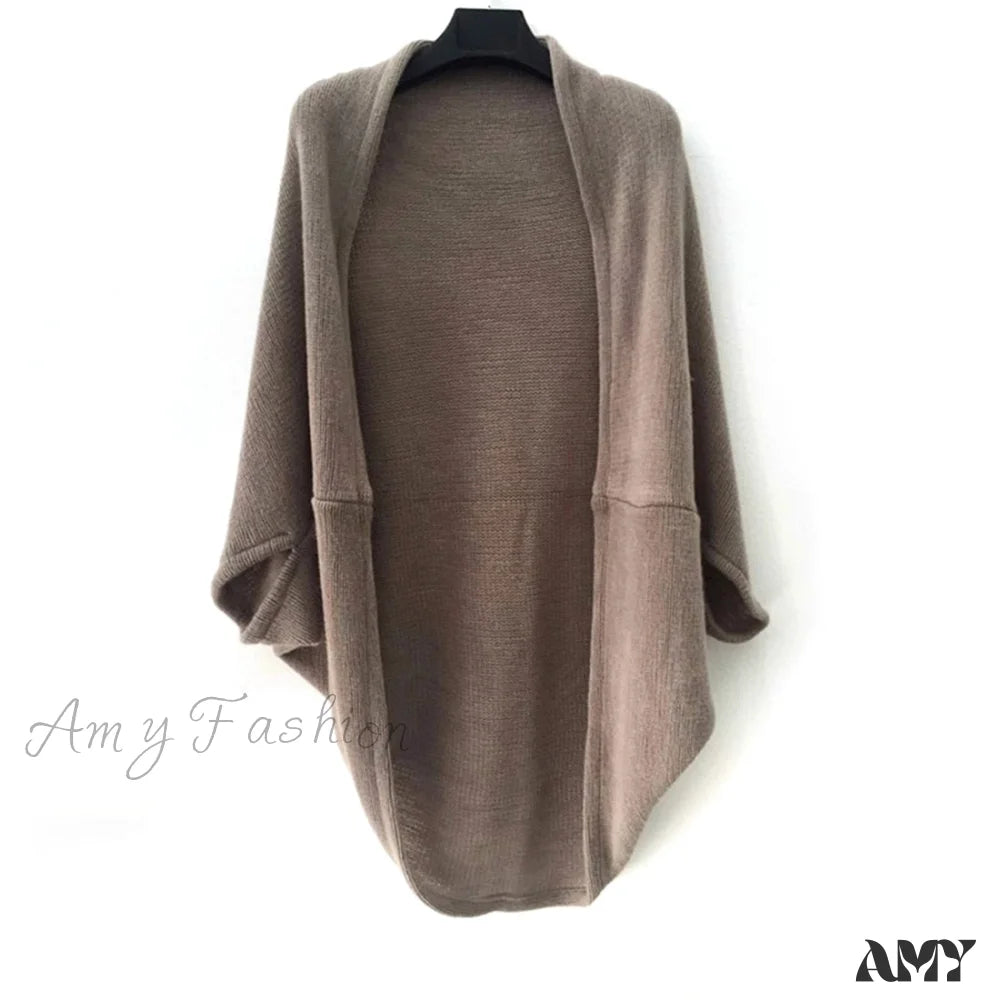 Amy Fashion - Shawl Bat Sleeve Loose Knitted Sweater Cardigans