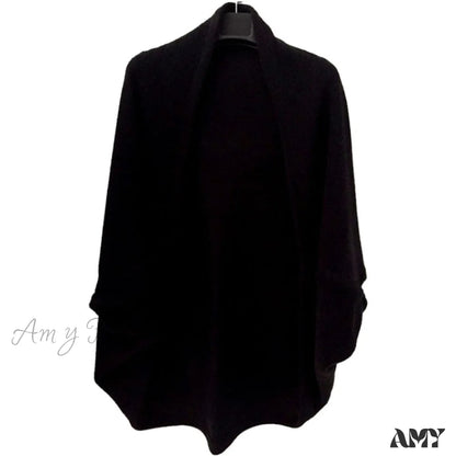 Amy Fashion - Shawl Bat Sleeve Loose Knitted Sweater Cardigans Black / One Size