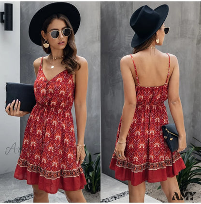 Amy Fashion - Short Backless Slip Elastic Waist Sleeveless Dresses