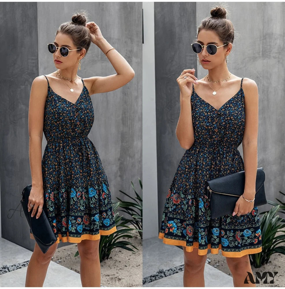 Amy Fashion - Short Backless Slip Elastic Waist Sleeveless Dresses