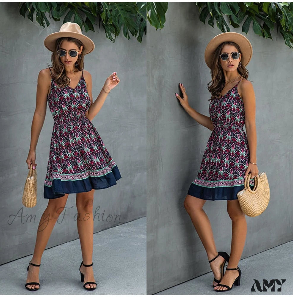 Amy Fashion - Short Backless Slip Elastic Waist Sleeveless Dresses