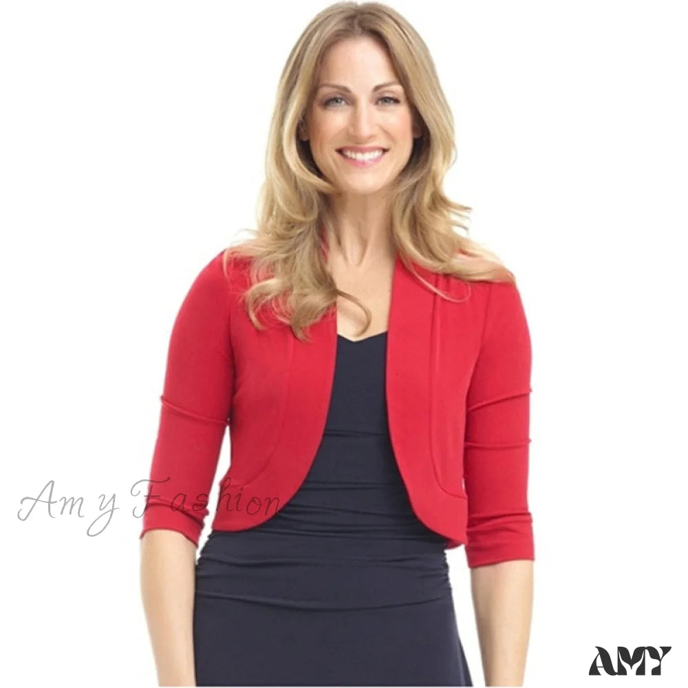 Amy Fashion - Short Shrug 3/4 Sleeve Cropped Bolero Sweater Cardigan