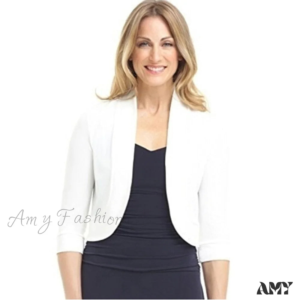 Amy Fashion - Short Shrug 3/4 Sleeve Cropped Bolero Sweater Cardigan