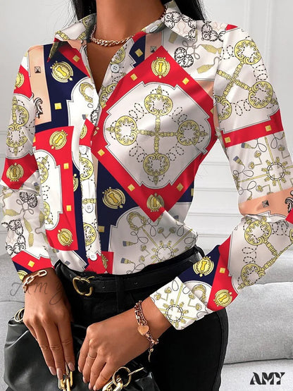 Amy Fashion - Short Sleeve Casual Office Print Shirts 6 / S