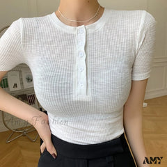 Amy Fashion - Short Sleeve Cotton Tee Shirt