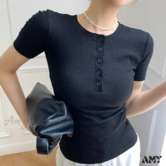 Amy Fashion - Short Sleeve Cotton Tee Shirt