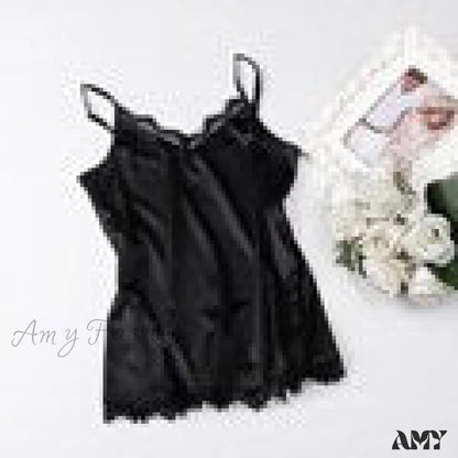 Amy Fashion - Silk Lace Basic Tank Top Black / S