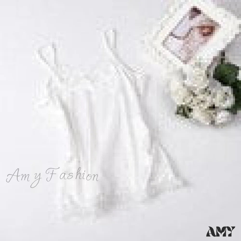 Amy Fashion - Silk Lace Basic Tank Top White / S